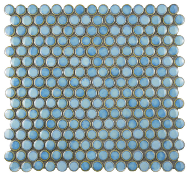 Hudson Penny Ound Aquamaine 6" X 6" Pocelain Mosaic Tile