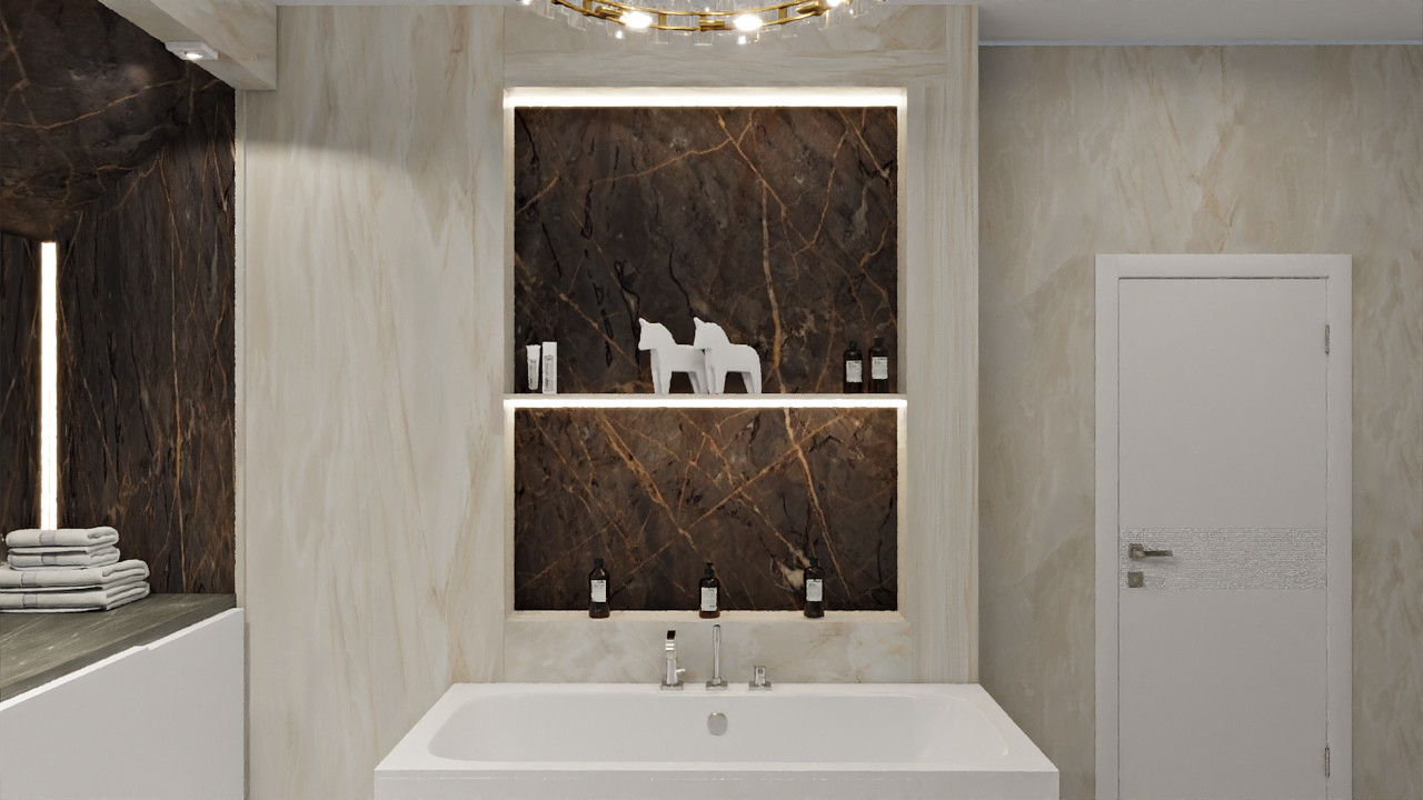 Проект кухни-гостиной и мастер ванной в частном доме