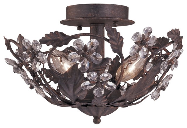 Crystal Flowers 12&quot; Wide Bronze Ceiling Light Fixture