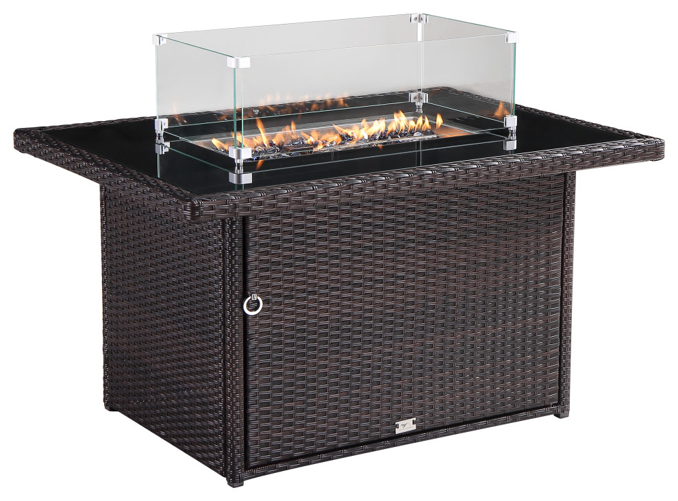 Hudson 44 in.x32 in. Outdoor Brown Wicker Aluminum Propane Fire Pit Table