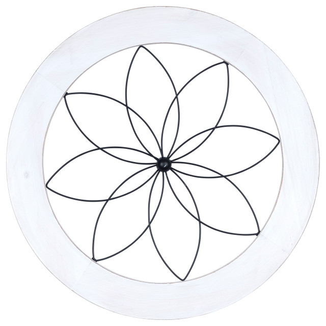 Stratton Home Farmhouse Wood and Metal Wire Flower Round Medallion Wall