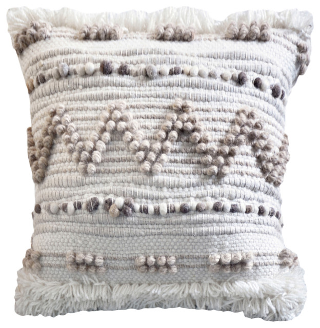 Imani Hand Woven New Zealand Wool 20x20 Square Throw Pillow, Ivory and Sand Scandinavian