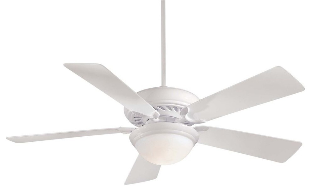 Ceiling Fan with Light with White Glass in White Finish