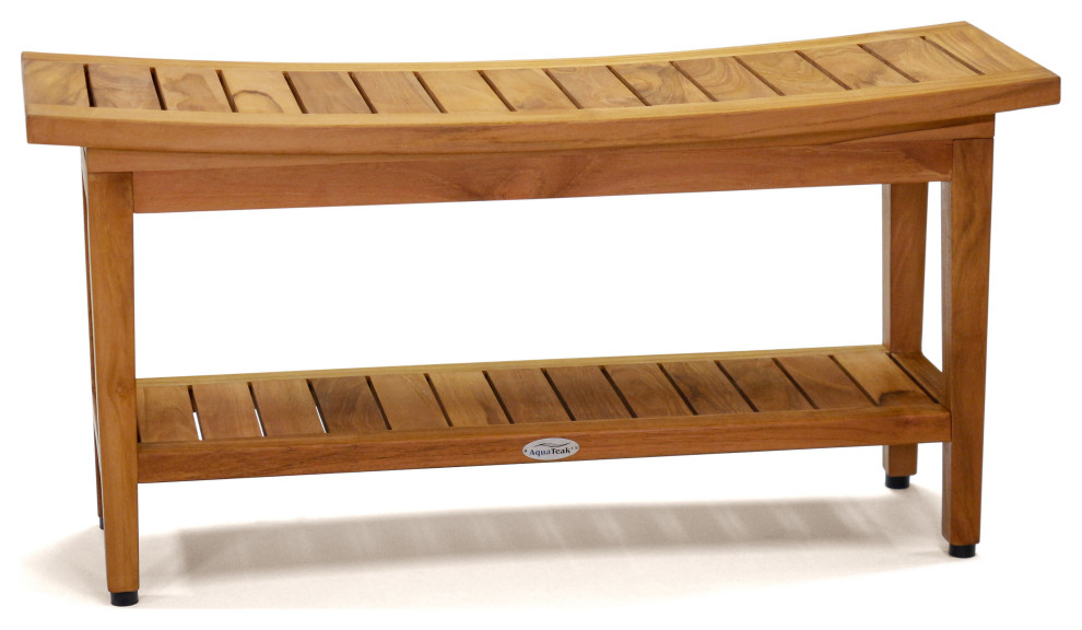 Patented 36" Maluku™ Teak Shower Bench with Shelf Contemporary