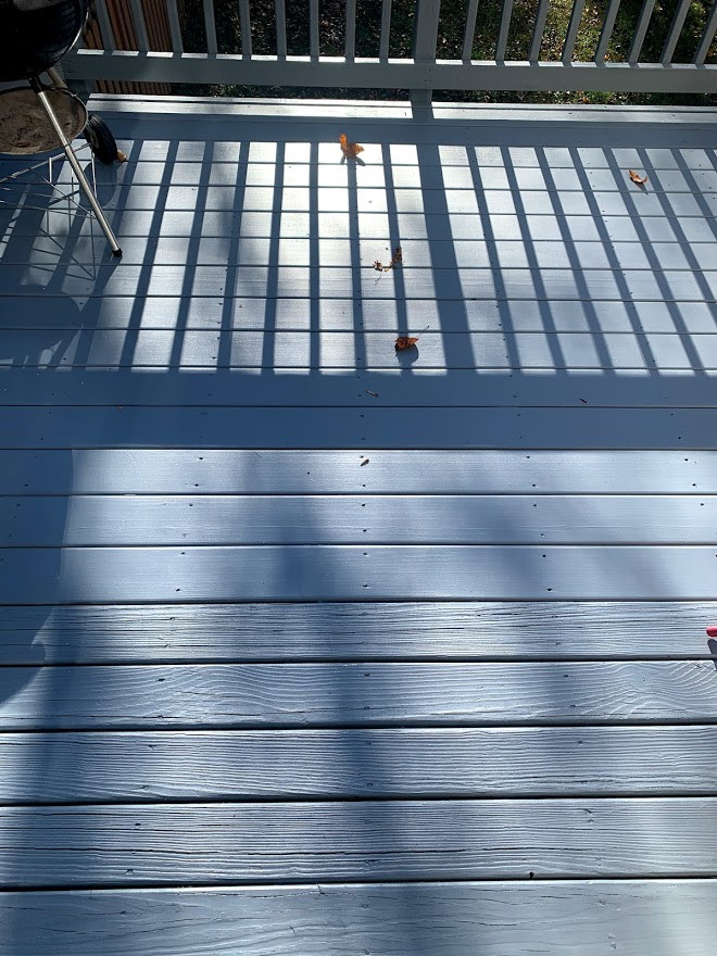 Deck - mid-sized modern second story wood railing deck idea in Baltimore