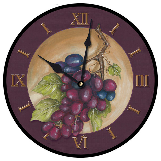 Vineyard Grapes Wall Clock Contemporary Wall Clocks by Sandra L
