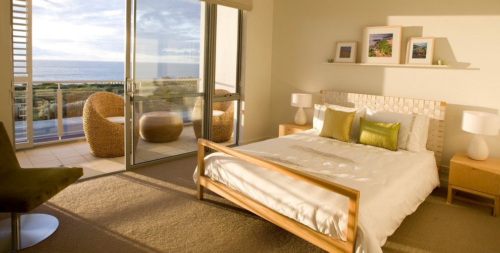 Design ideas for a beach style bedroom in Perth.
