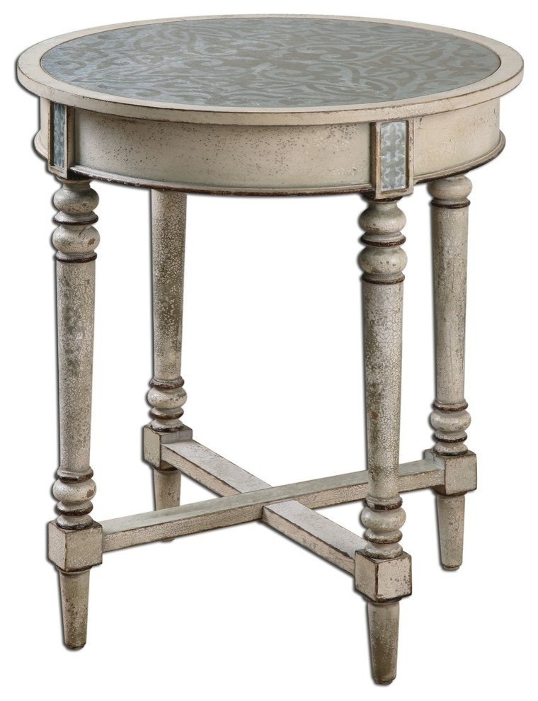 Transitional Rustic Ivory Round Table Solid Wood Aluminum Top Transitional Rustic Ivory Round Table