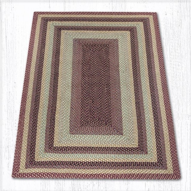 Burgundy/Gray/Cream Oblong Braided Rug, 5'x8' Contemporary Area