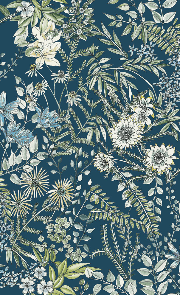 Full Bloom Navy Floral Wallpaper - Contemporary - Wallpaper - by
