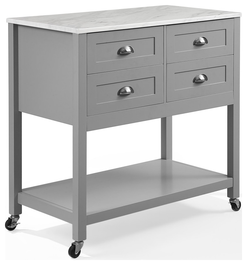 Connell Kitchen Island/Cart Gray/White Marble