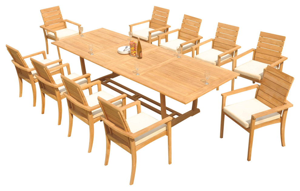 11Piece Outdoor Teak Dining 117" Masc Rectangle Table, 10 Alps