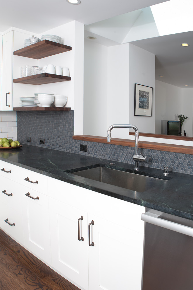 Inspiration for a modern kitchen in San Francisco with soapstone benchtops.