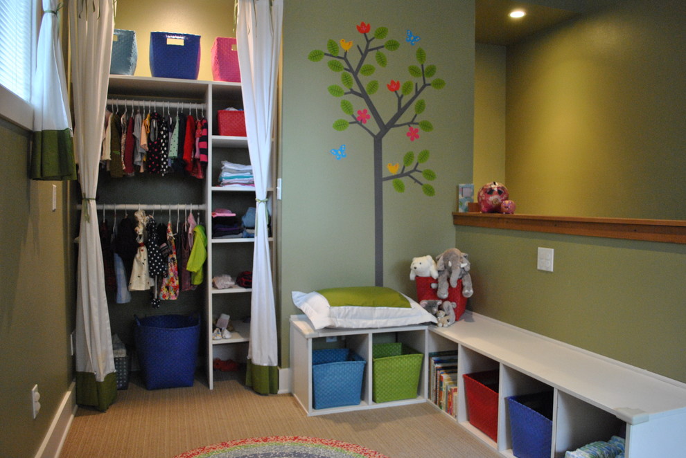 Design ideas for a contemporary kids' room in Seattle with green walls.