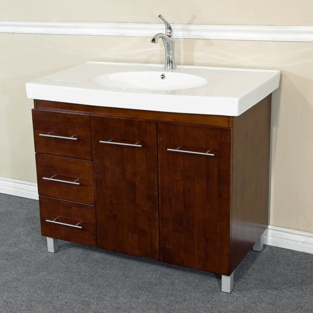 Bellaterra 39 Single Sink Vanity Solid Wood Walnut Finish Left Bellaterra 39 Single Sink Vanity Solid Wood Walnut Finish Left Side Drawers