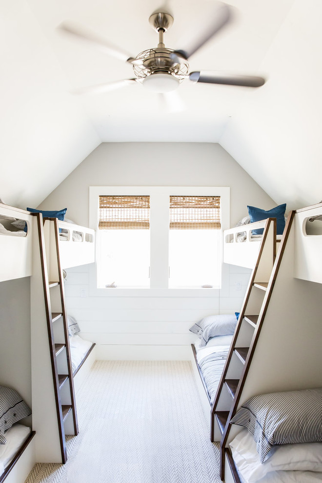 Example of a bedroom and mid-sized transitional gender-neutral carpeted and beige floor kids' bedroom design in Phoenix with white walls