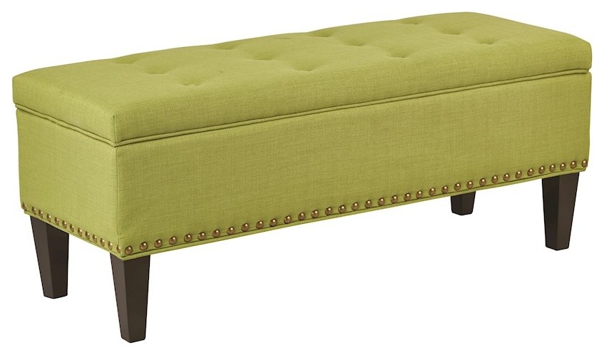 Estrella Storage Bench With Tufted Top and Nail Head Trim, Pure Luck Fabric