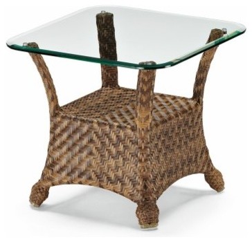 Telescope Casual 24 in. Square All-Weather Wicker Glass Top End Table
