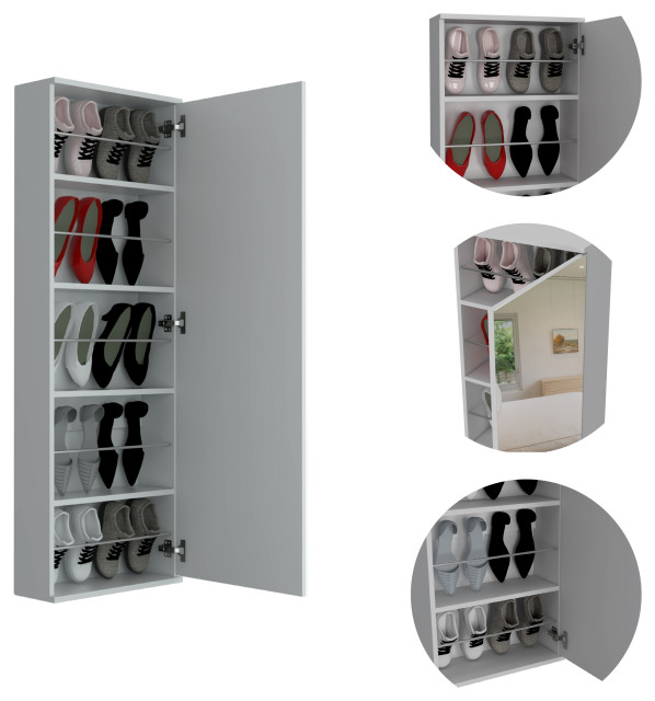 Seul Wall Mounted Shoe Rack With Mirror - Transitional - Shoe Storage ...