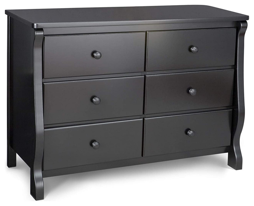 Contemporary Double Dresser, Unique Curved Side Panel With 6 Storage