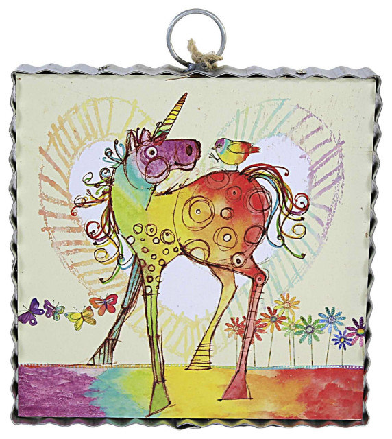 Round Top Collection Mini Three Lemons Love Unicorn Wood Valentine's Day V22024 Contemporary