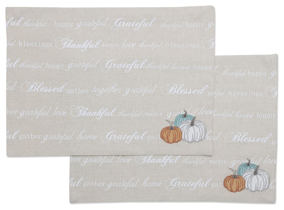 Indoor Thankful Pumpkins Placemats Natural 14"x22", Set of 2