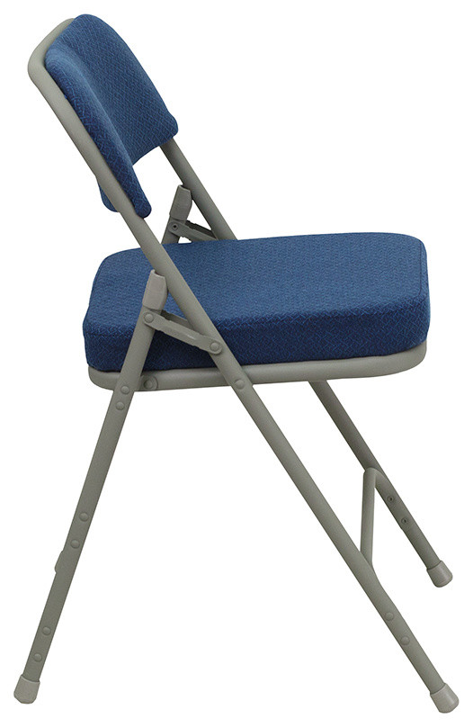 Curved Triple Braced and Double Hinged Navy Fabric Metal Folding Chair, Set of 4