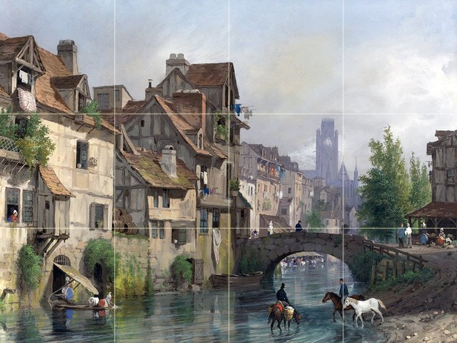 Tile Mural, View of Rouen Backsplash, Ceramic Glossy