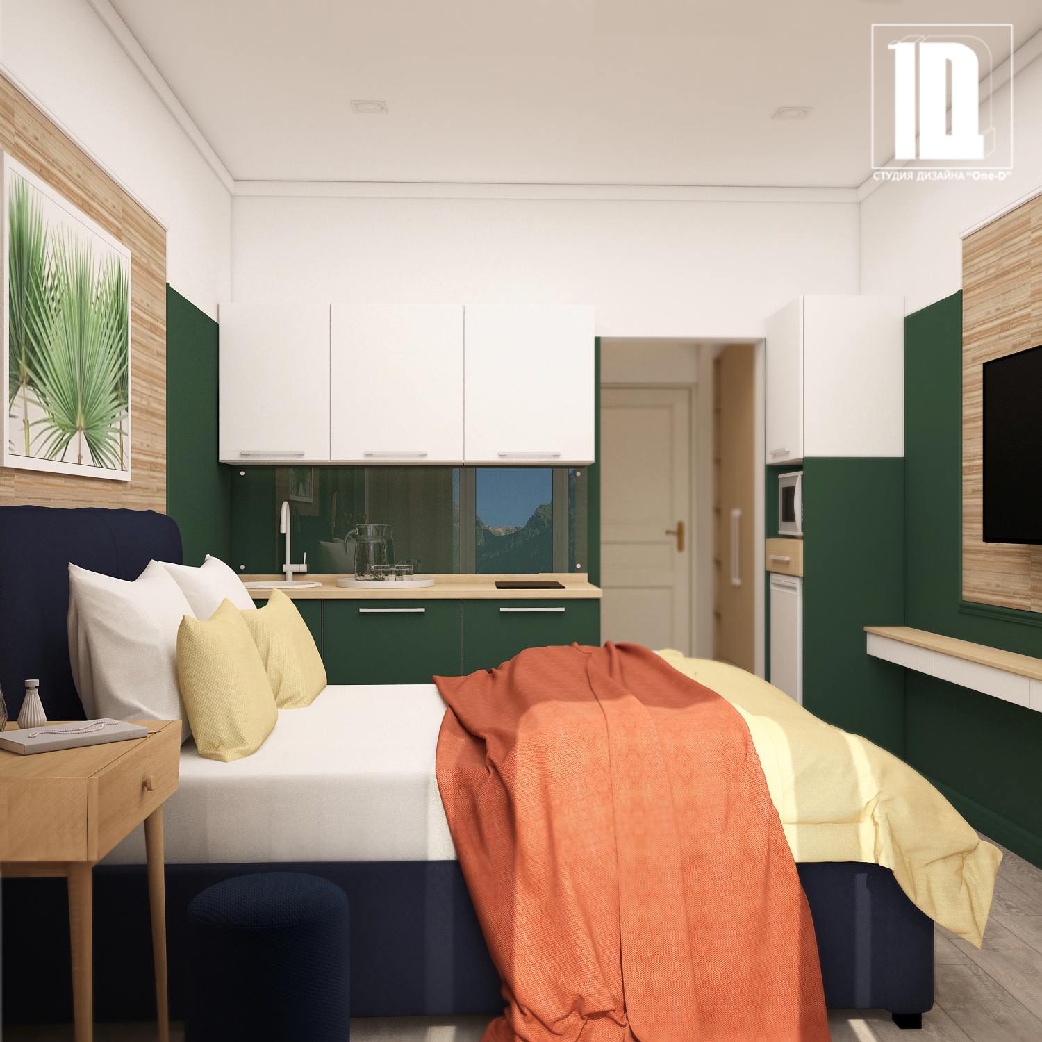 Спальня, кухонная зона