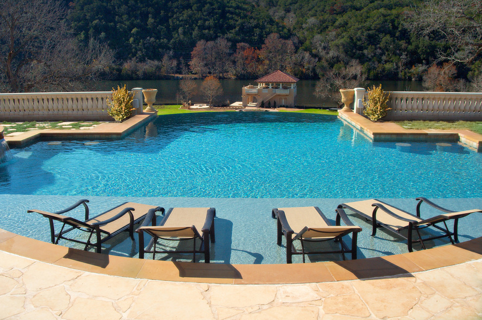 Design ideas for a traditional infinity pool in Austin.