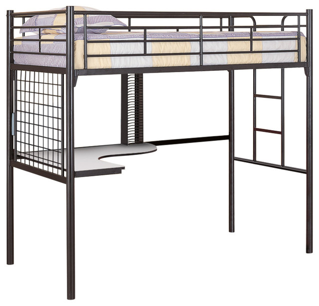 Coaster Contemporary Loft Bunk Bed With Desk Glossy Black Finish