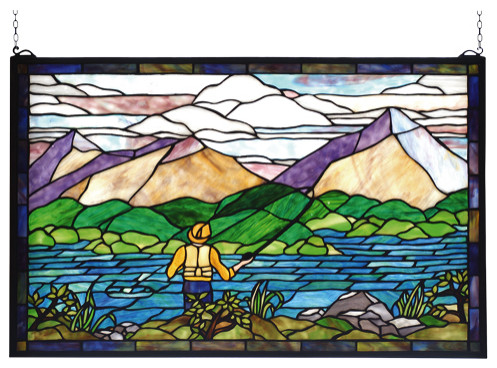 30W X 19H Fly Fishing Stained Glass Window