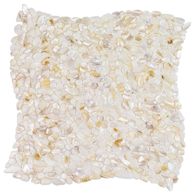 Pacif Random Sized Glass Pearl Shell Mosaic Tile Polished White Pearl Beach Style Mosaic Tile By Ivy Hill Tile