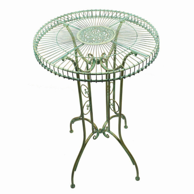 Antique Green Wrought Iron Garden Patio Table French Country Outdoor Side Tables by J