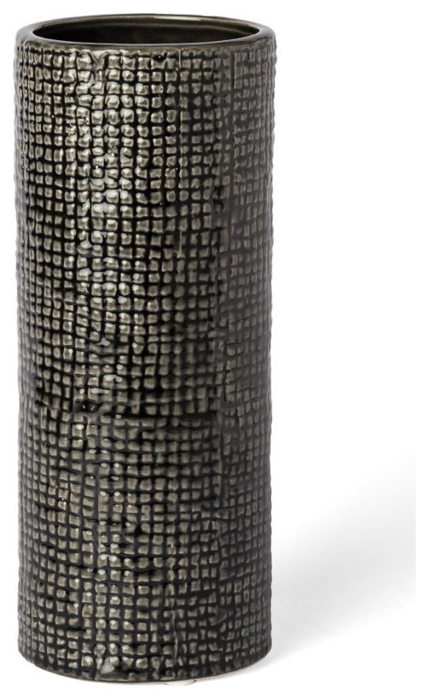 10" Black and Gold Check Tall Ceramic Vase Contemporary Vases by