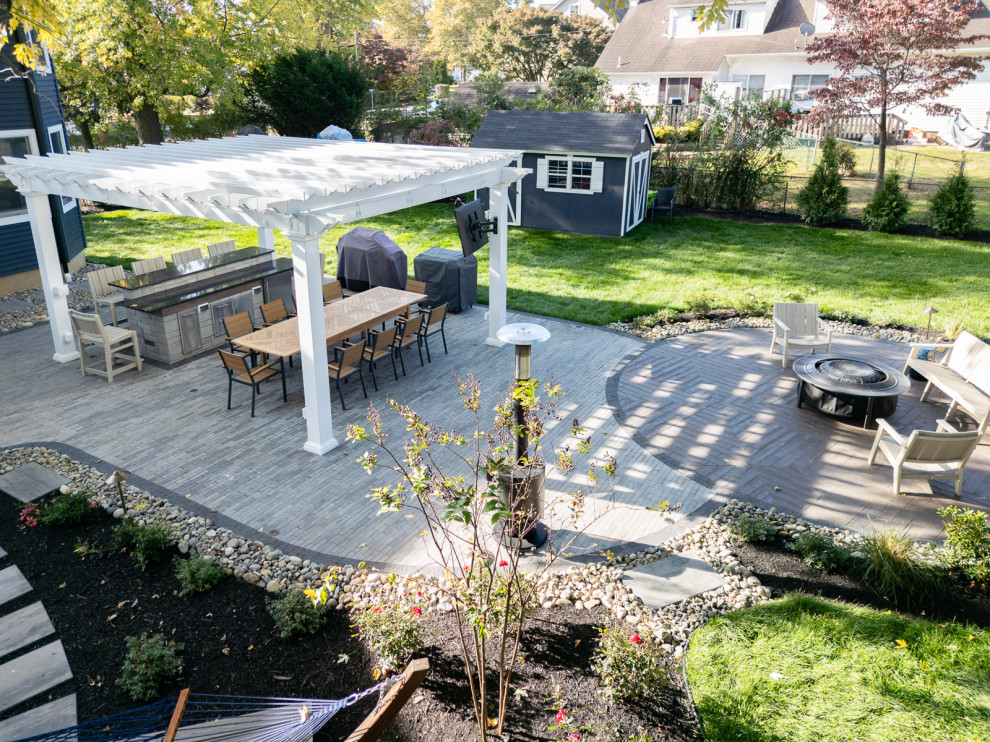 Oceanport, NJ: Paver Patio, Pergola, Outdoor Kitchen & Fire Pit Patio