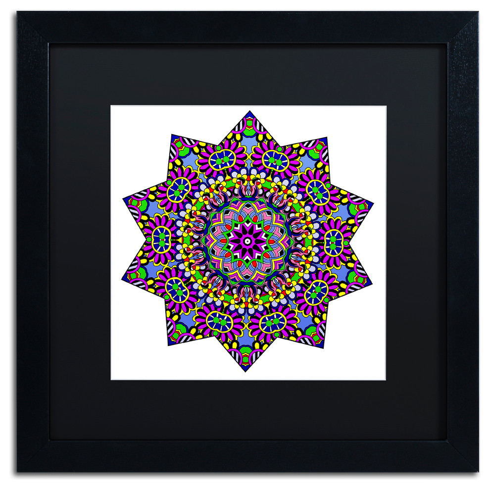 Ahrens 'Shining Mandala in Purples' Art, Black Frame, Black Matte, 16"x16"