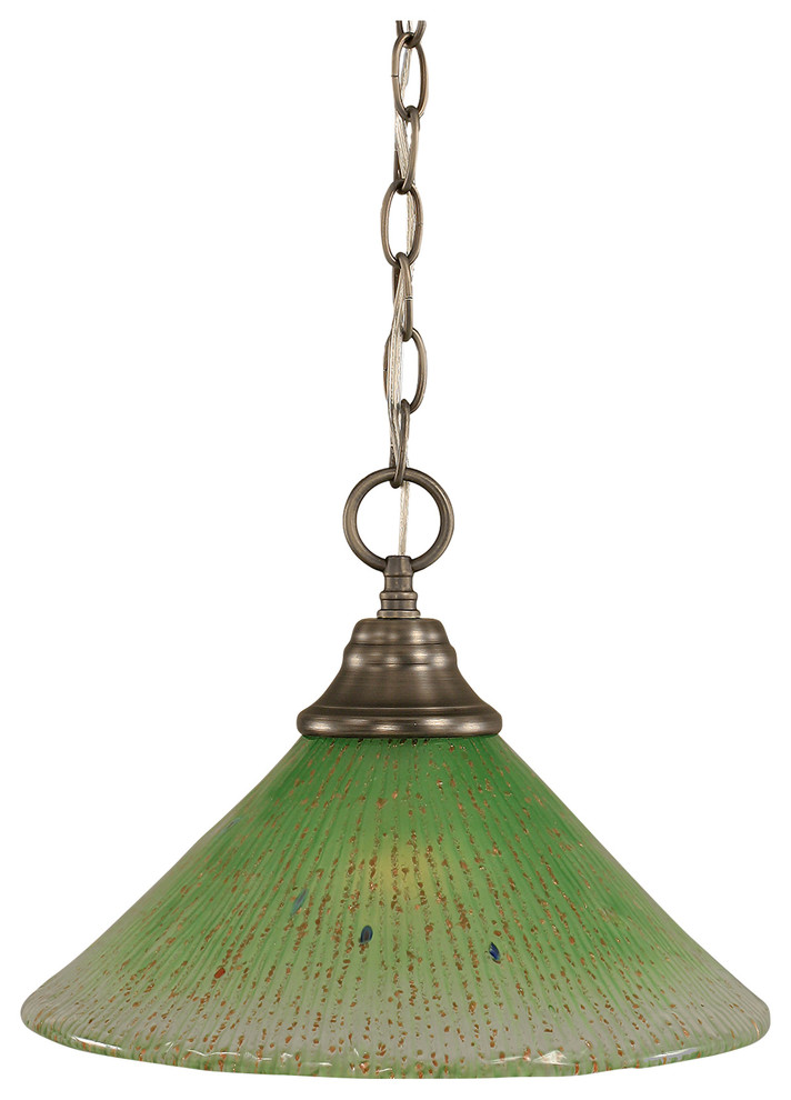 Chain Hung Pendant In Brushed Nickel, 12" Kiwi Green Crystal Glass