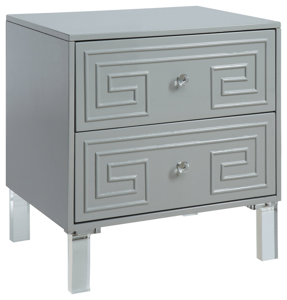 Desi Glam Contemporary 2 Drawer Side Table In Gray Contemporary