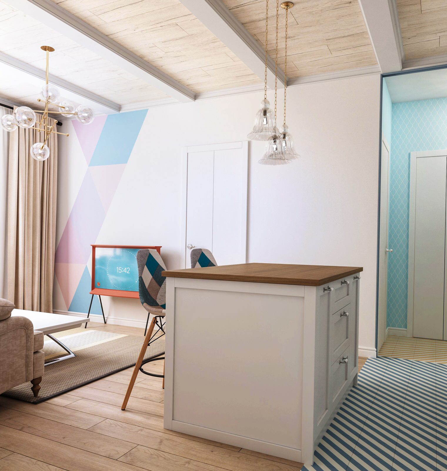 Оригинальный дизайн небольшой однокомнатной квартиры