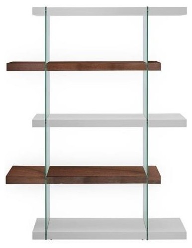 Il Vetro High Gloss White Walnut Veneer Bookcase Contemporary