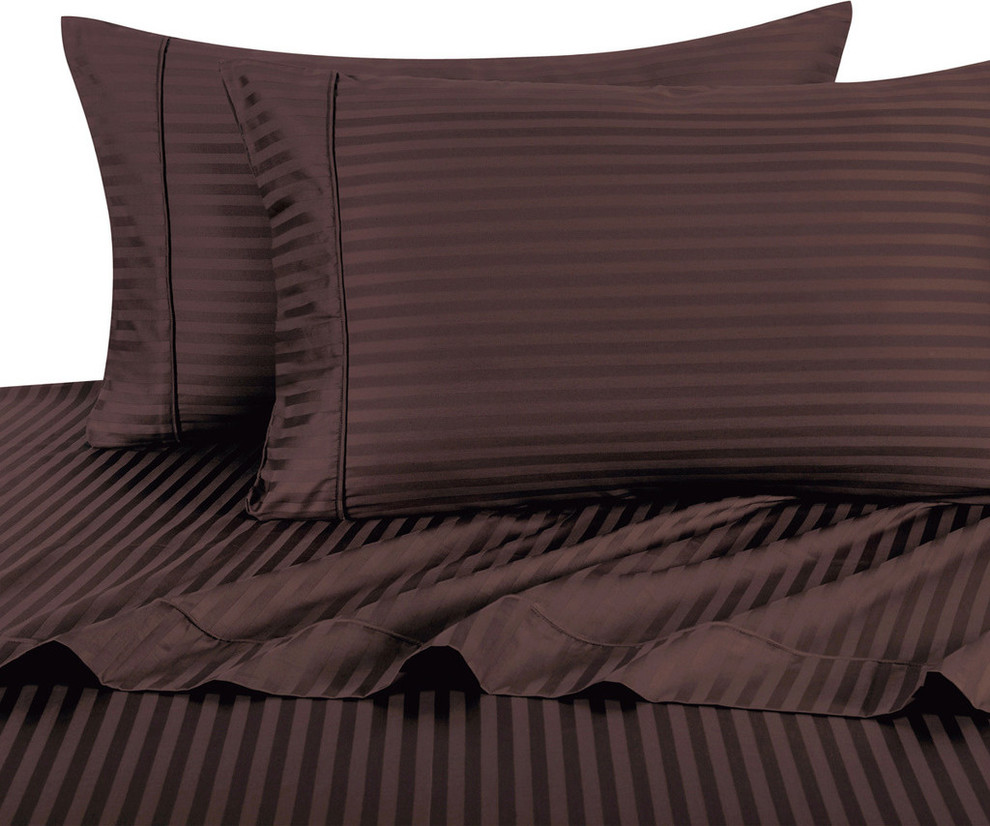 Chocolate Stripe Duvet Cover Set King Size 1000 Thread Count Egyptian Cotton