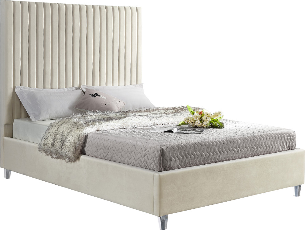 Candace Velvet Bed, Queen Contemporary Platform Beds by Meridian