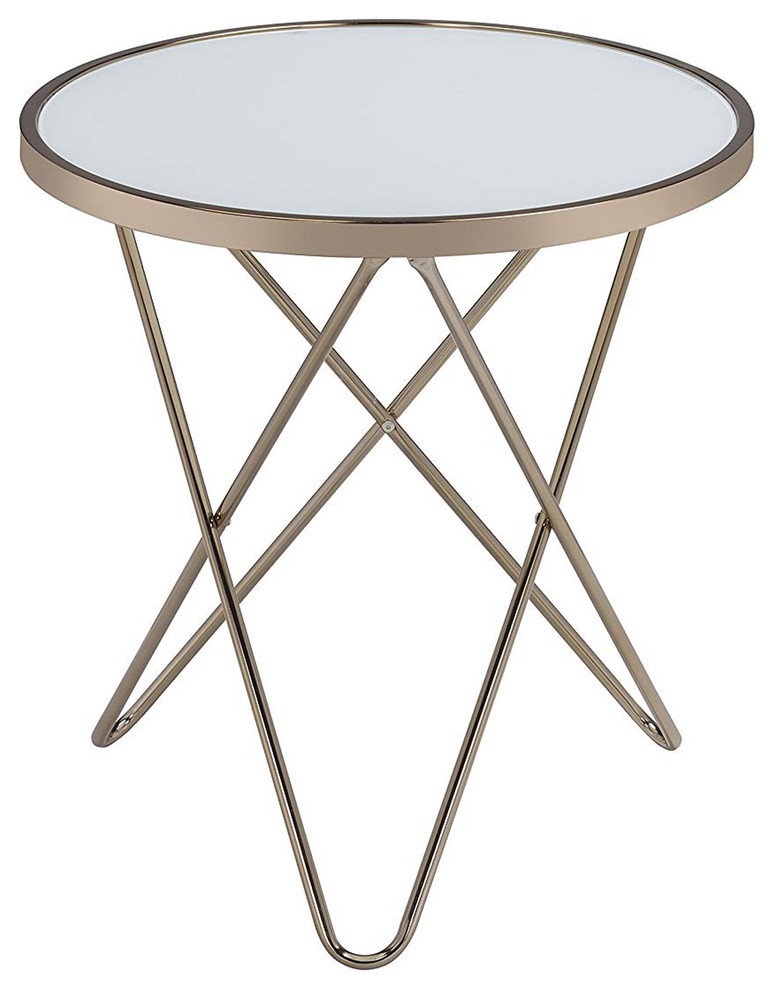 Valora End Table, Frosted Glass & Champagne
