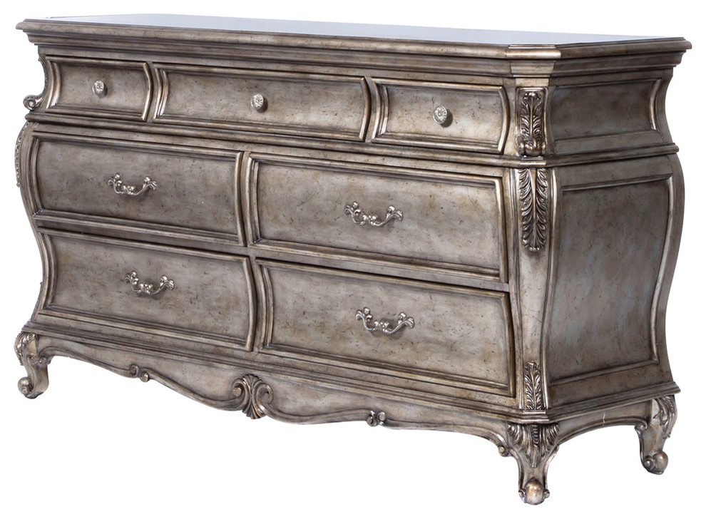 Chantelle Dresser With Granite Top, Antique Platinum Victorian