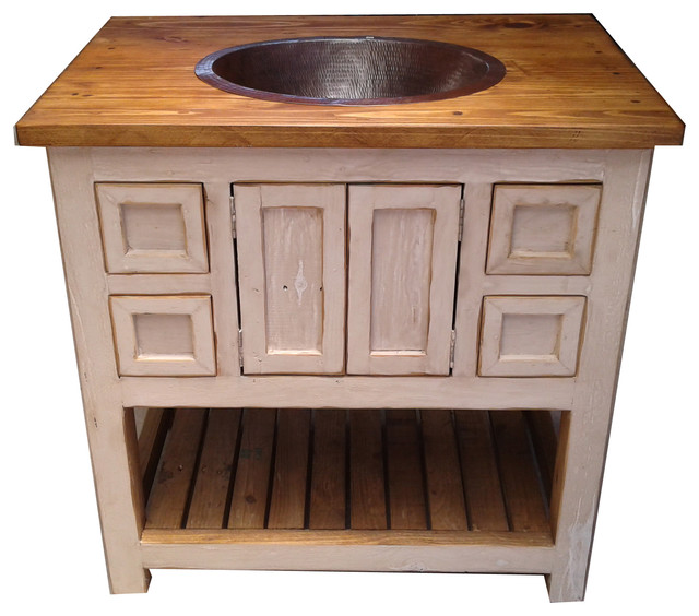 Rustic Old White Weathered Wood Bathroom Vanity Farmhouse Bathroom