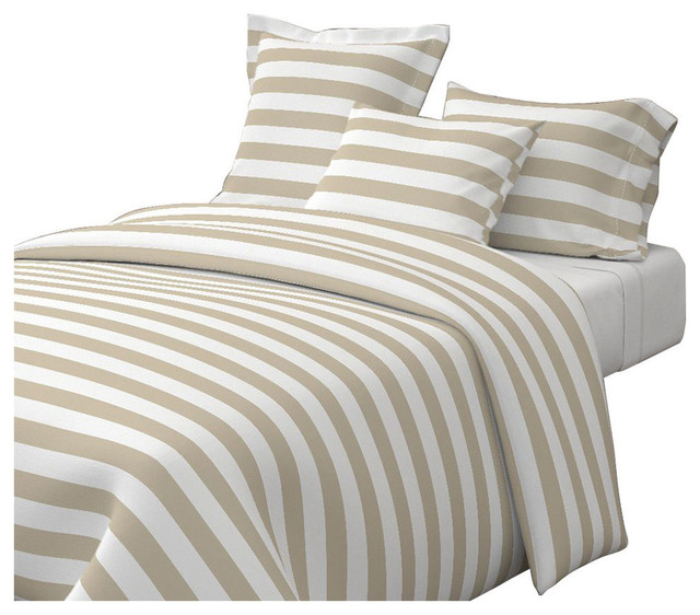 Bold Stripe In Frosted Almond Cotton Duvet Cover Contemporary