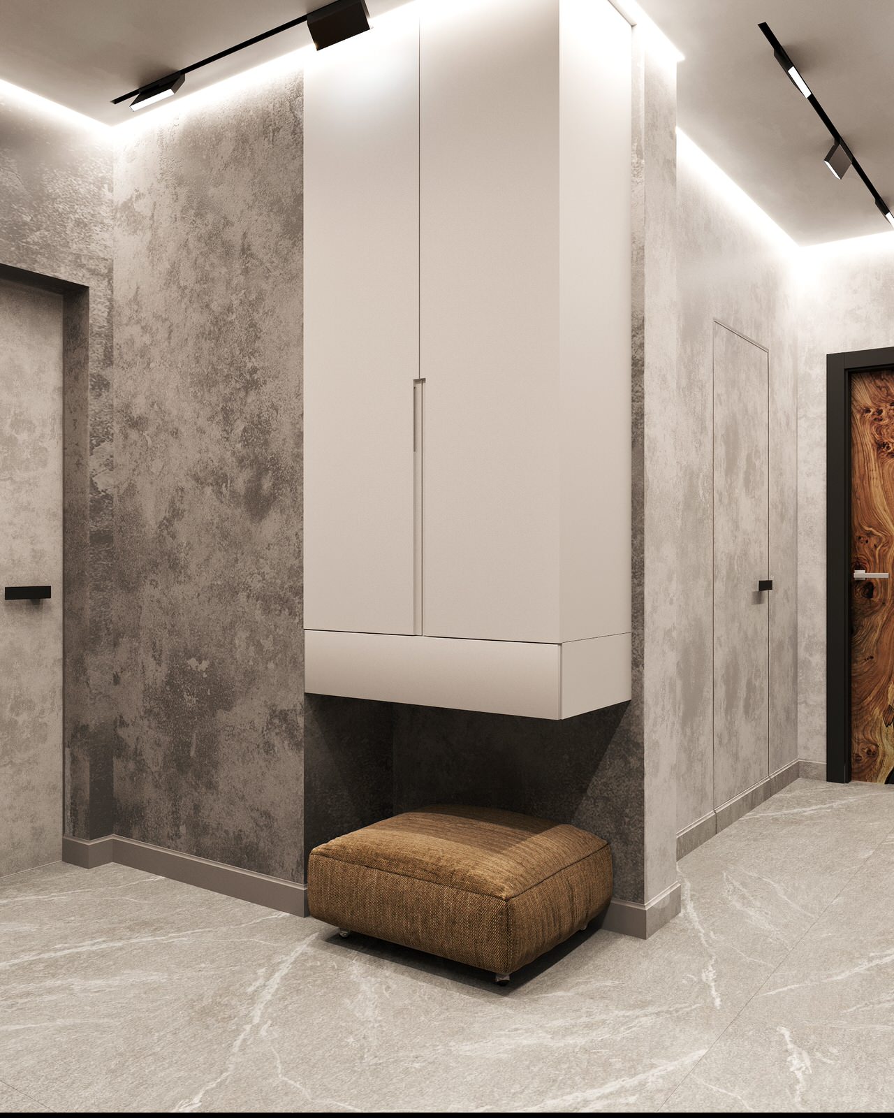 Трехкомнатная квартира для семьи из 4 человек с монохромным интерьером