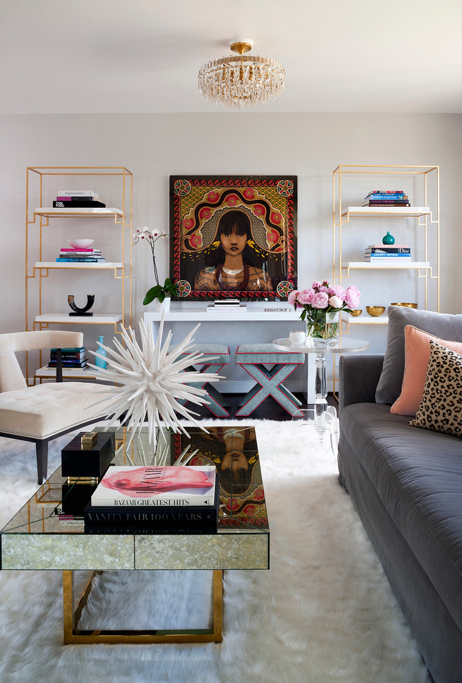 Inspiration for an eclectic formal living room in DC Metro with white walls.