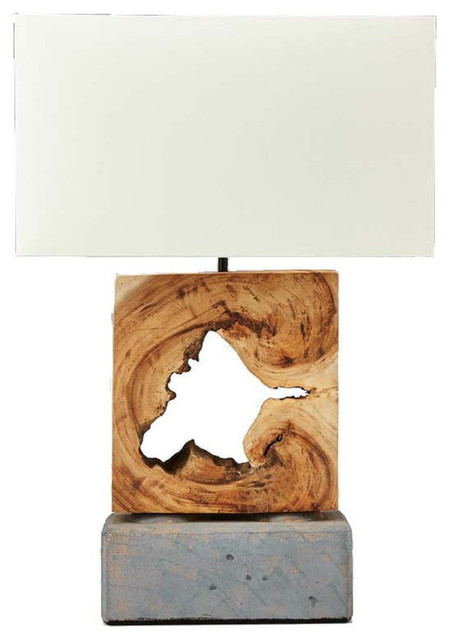 O Thentique Handmade Natural Wood Acacia Arbor Block Stone Base O Thentique Handmade Natural Wood Acacia Arbor Block Stone Base Table Lamp